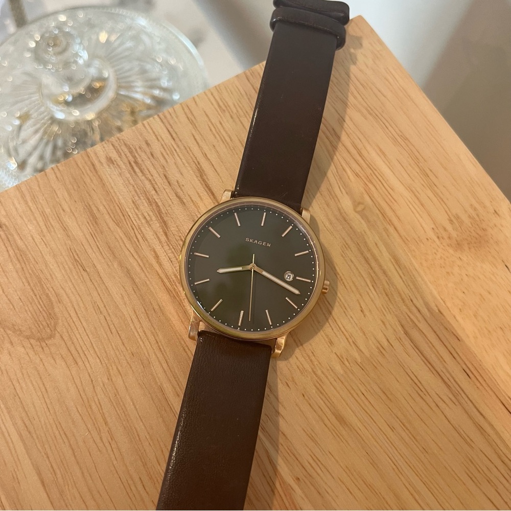Skagen Hagen Round Leather Strap Watch, 40mm
